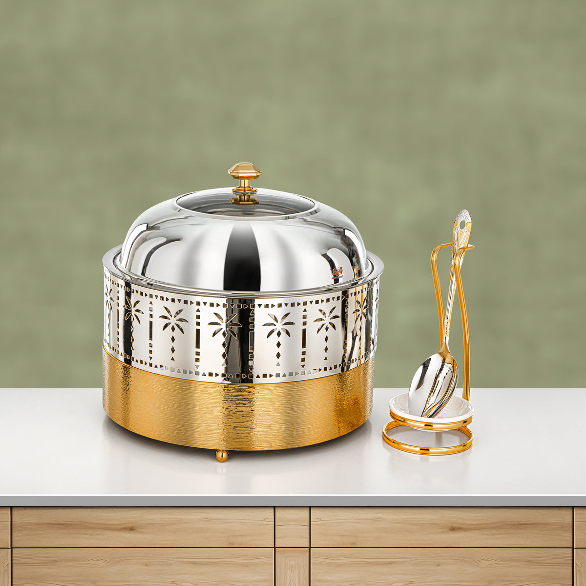 Almarjan 4L Chafing Dish, Brushed Gold & Silver