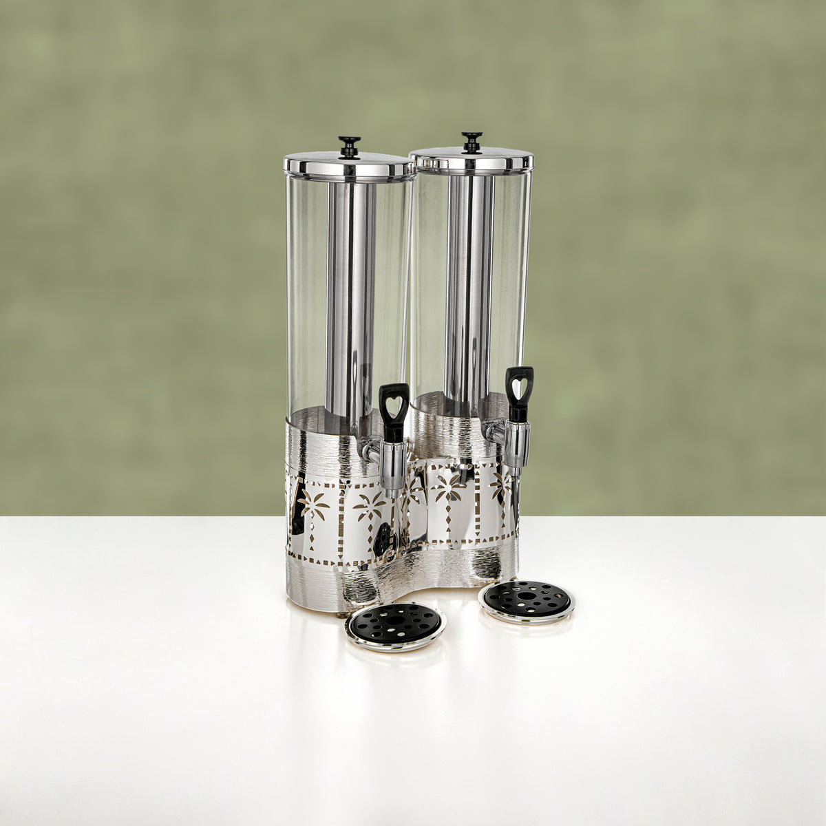 Almarjan Double Juice Dispenser 3L & 3L, Brushed Silver & Black