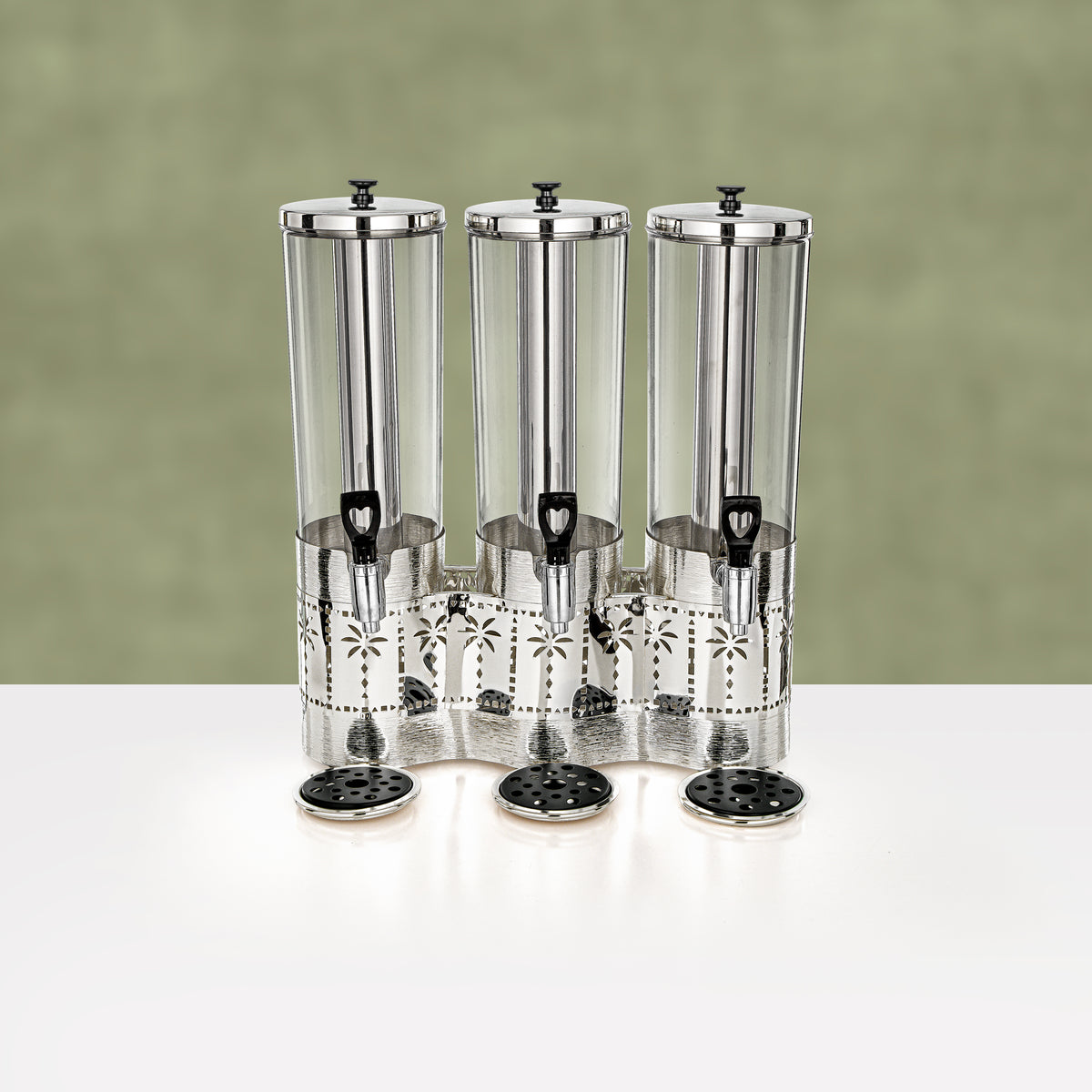 Almarjan Triple Juice Dispenser 3 L & 3 L & 3 L, Brushed Silver & Black