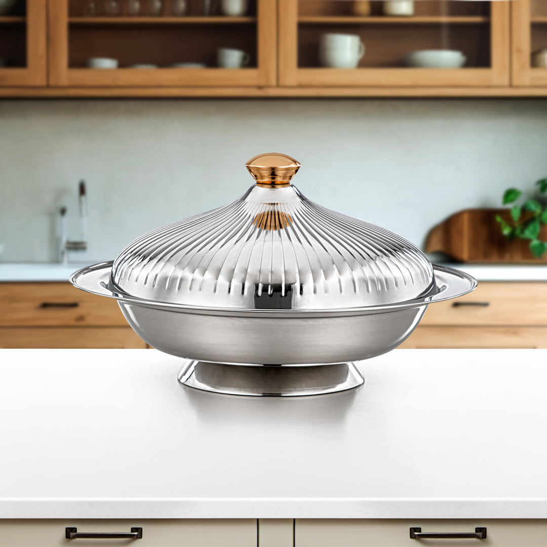 Almarjan 30 CM Lines Collection Stainless Steel Serving Dish Silver - STS0200776