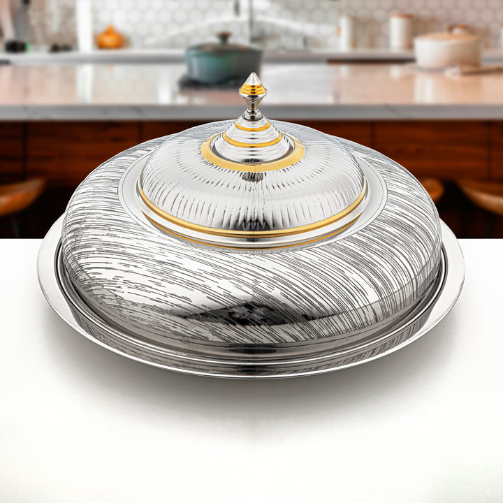 Almarjan 55 CM Tahani Collection Stainless Steel Koozy Tray Silver & Gold - H23EPG24