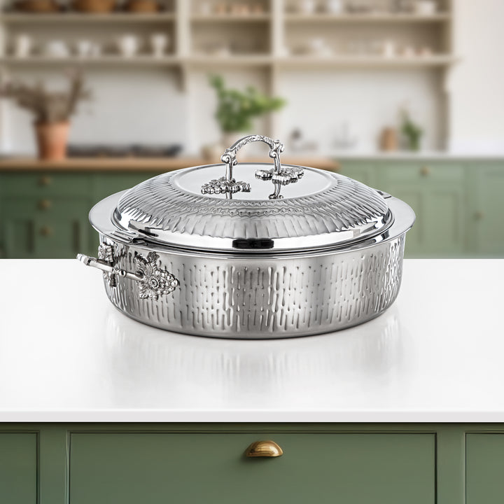 Almarjan Hot Pot Stainless Steel, Silver, Brass Handle 35CM (H25M00) - Areej Collection, Ramadan & Eid