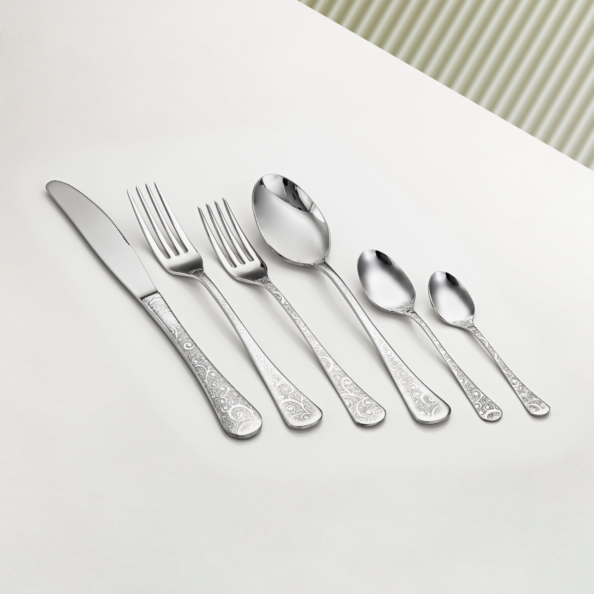 Almarjan 78 Pieces Tahiti Collection Stainless Steel Cutlery Set Silver - STS2051277