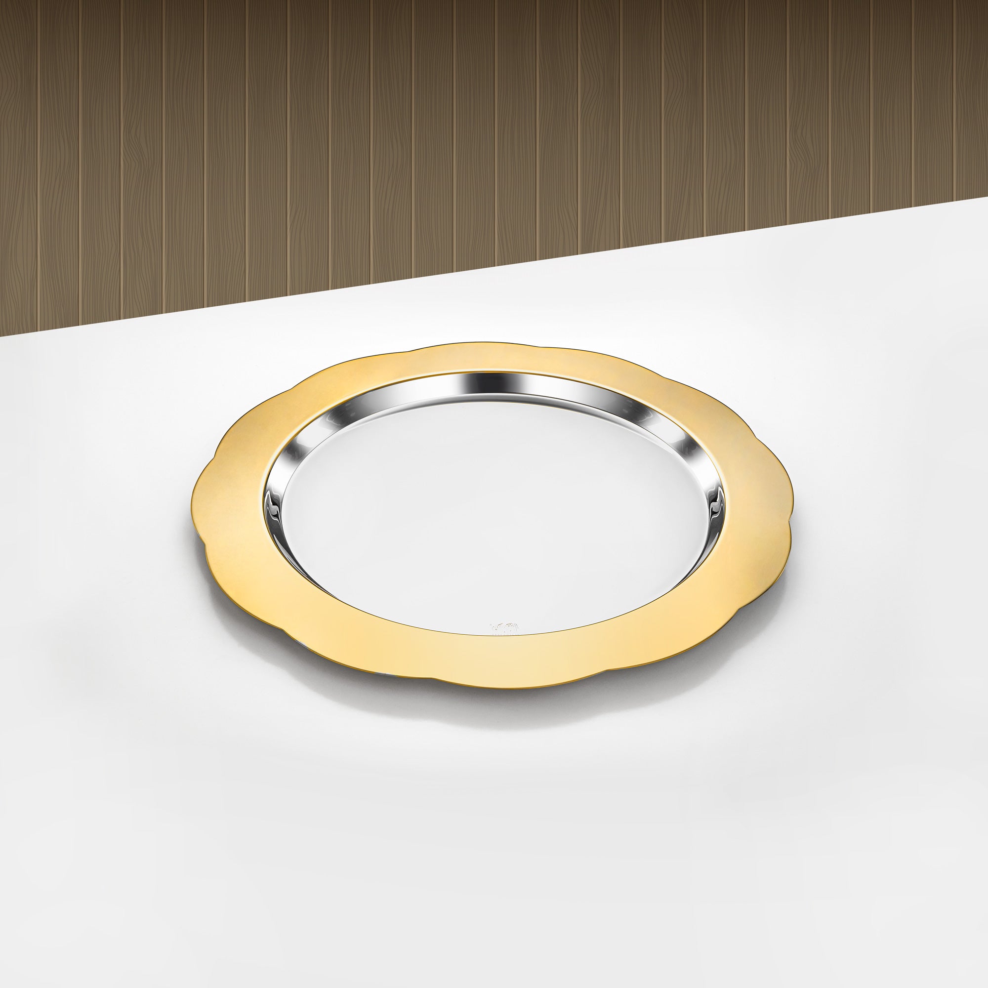 Almarjan Joni Round Serving Tray 43cm Silver & Gold