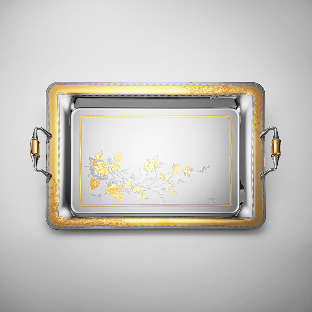 Almarjan 50 CM Lea Collection Stainless Steel Serving Tray Silver & Gold - STS2051258