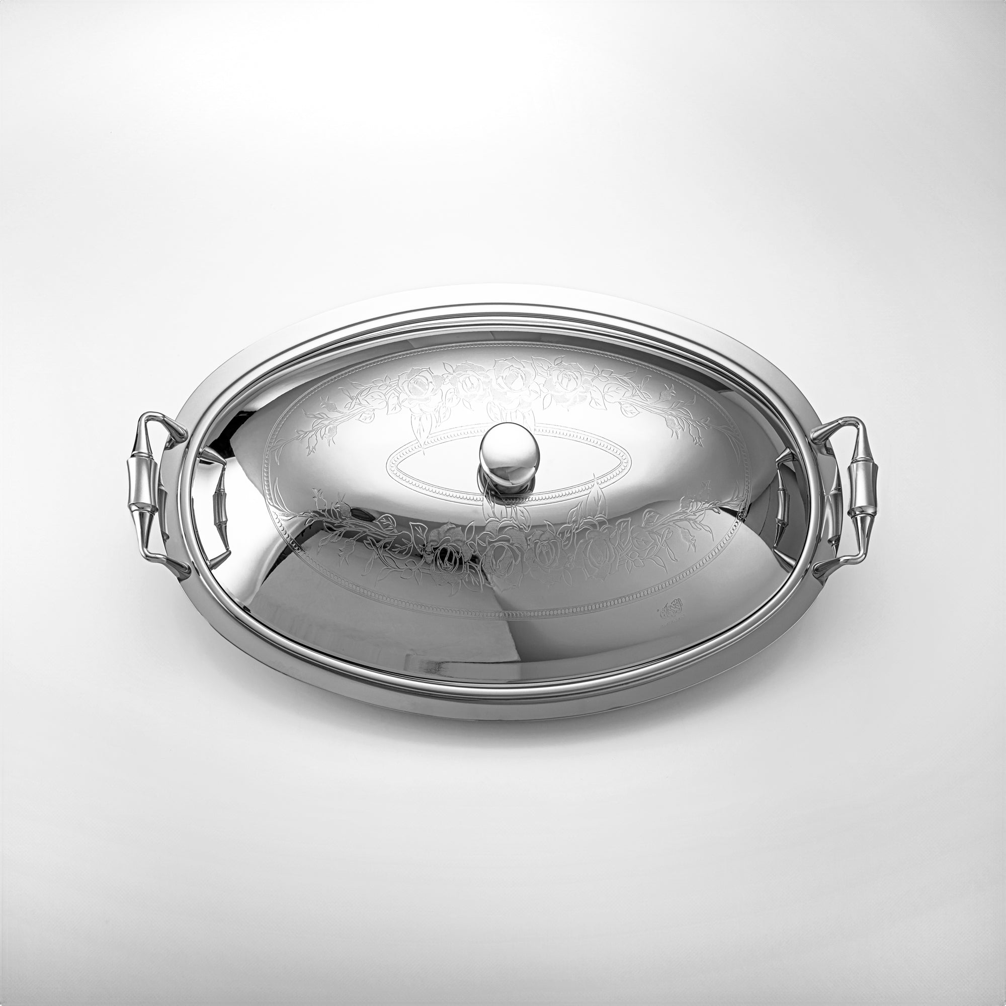 Almarjan 50 CM Lea Collection Stainless Steel Oval Serving Tray With Cover Silver - STS2051274