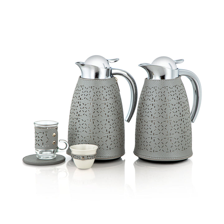 Almarjan 21 Pieces Leather Collection Tea Set Grey & Silver - TRHL-6