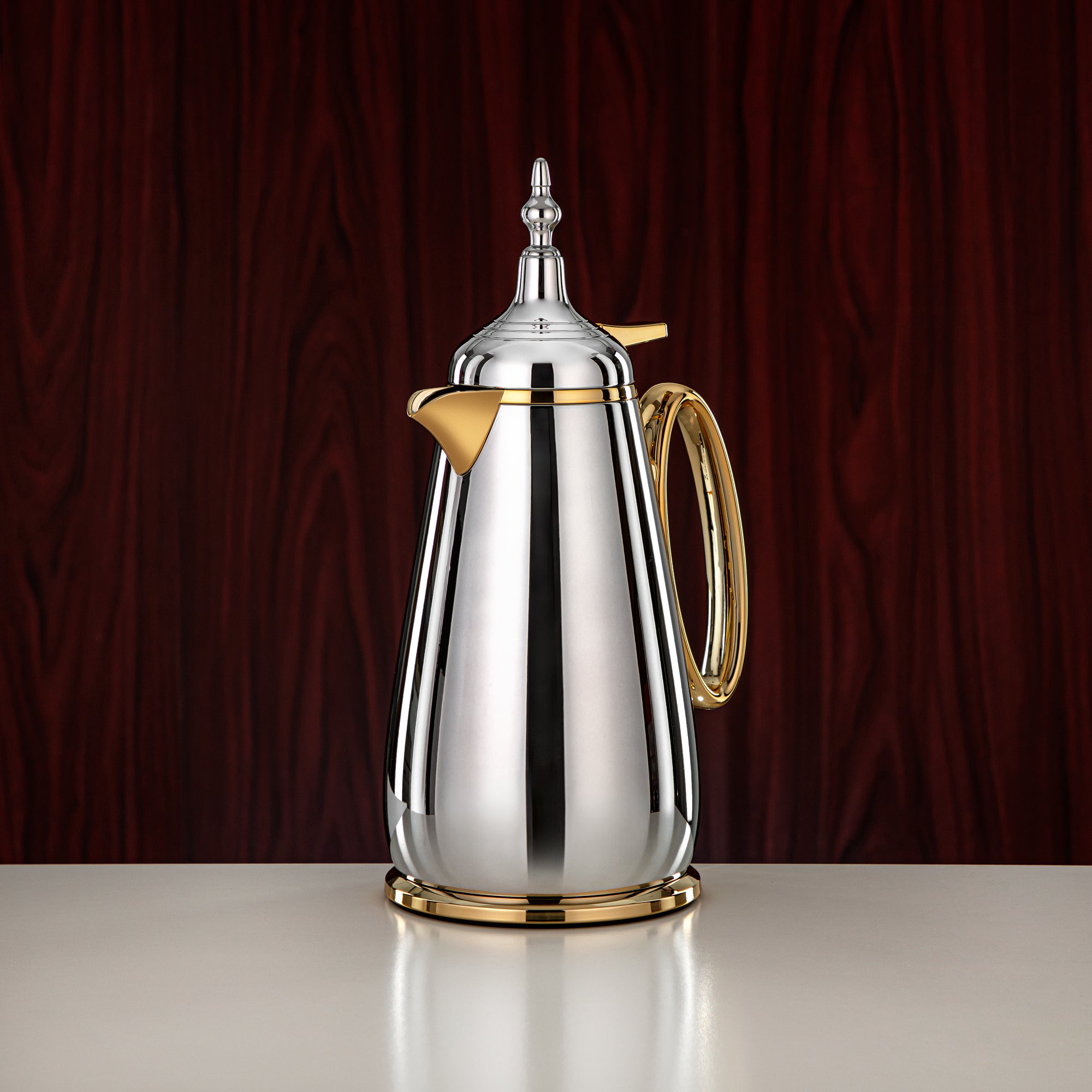 Almarjan Vacuum Flask Set Push Button ABS Silver & Gold 0.7L + 1L (UOP-A0700/B1000CC95) - Classic Vacuum Flask