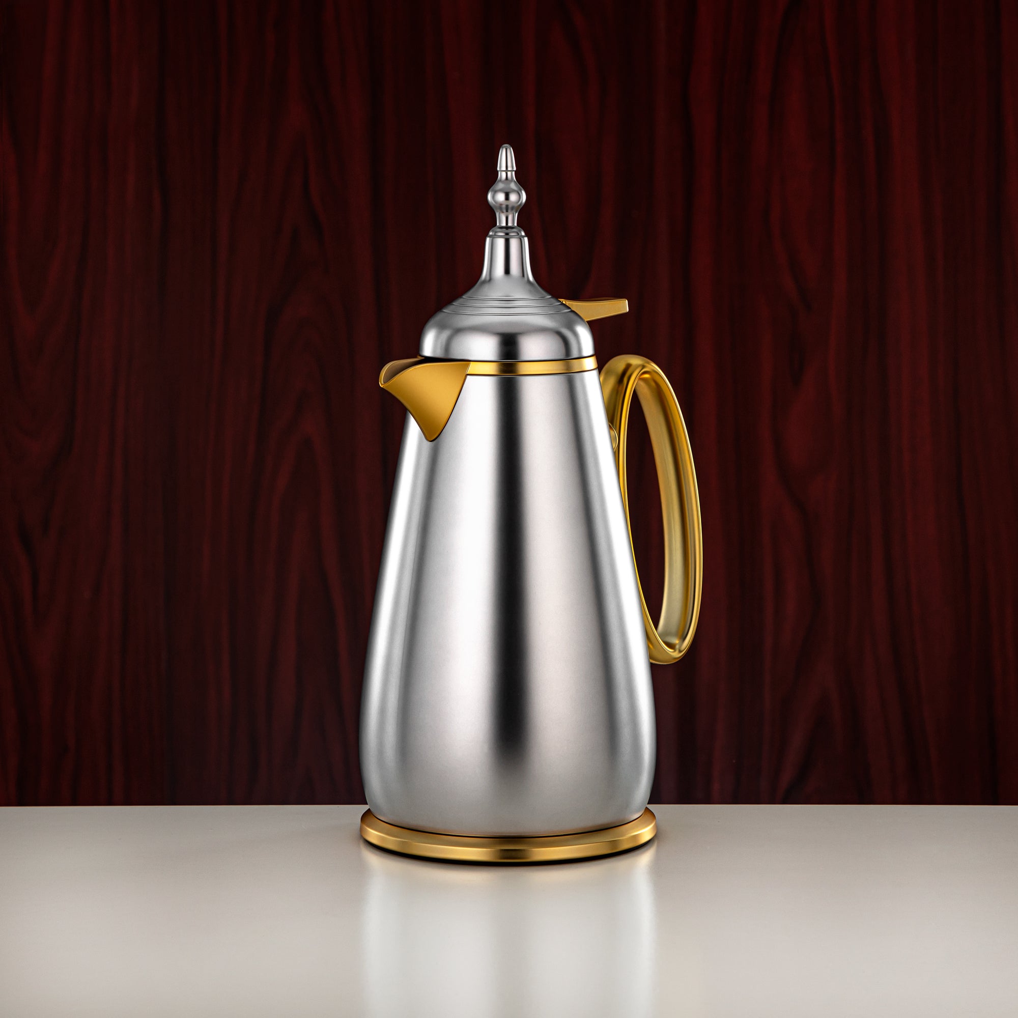 Almarjan Vacuum Flask Set Push Button ABS Matt Silver & Matt Gold 0.7L + 1L (UOP-A0700/B1000E23E22) - Classic Vacuum Flask