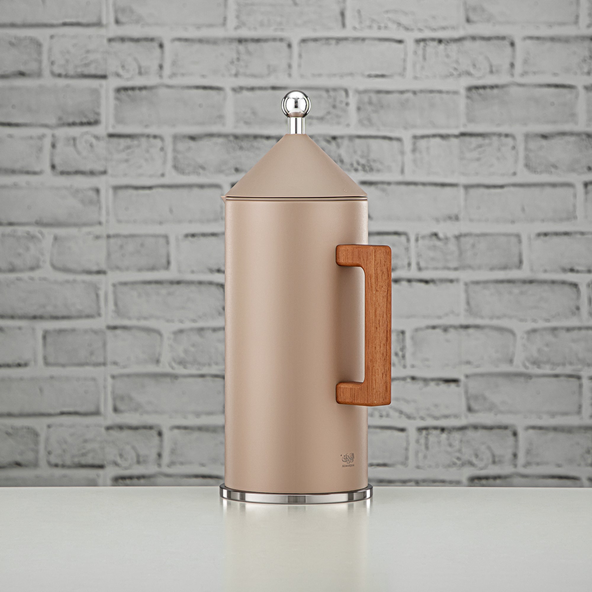 Almarjan Vacuum Flask Set Push Button 0.6L + 1L Beige & Silver (VAF2950004) - Modern Vacuum Flask Set