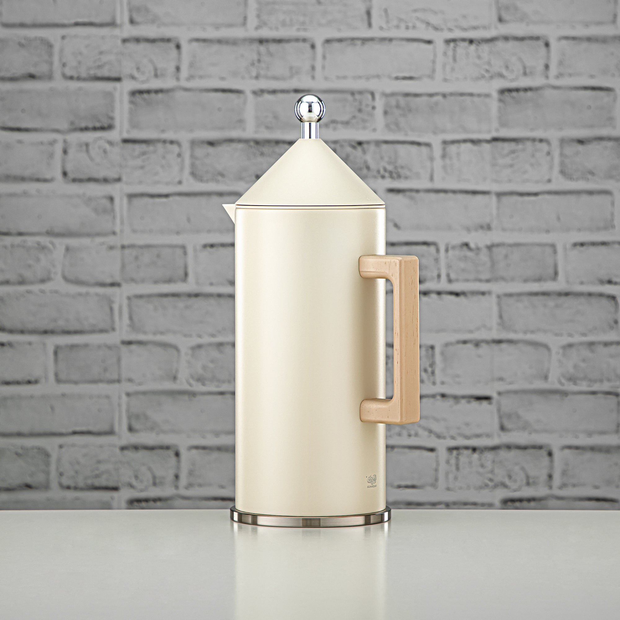 Almarjan Vacuum Flask Set Push Button 0.6L + 1L Sand & Silver (VAF2950005) - Modern Vacuum Flask Set