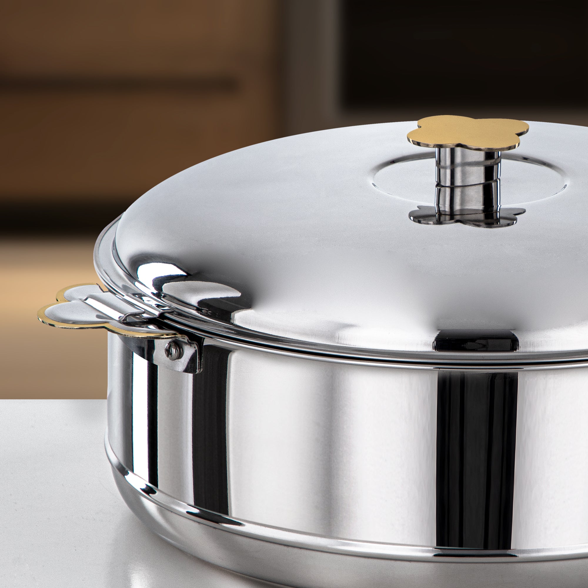 Almarjan Hot Pot Set Stainless Steel Silver & Gold 2-Piece (H25PG1) – Vida Collection | Large-Capacity Serving for Ramadan & Gatherings