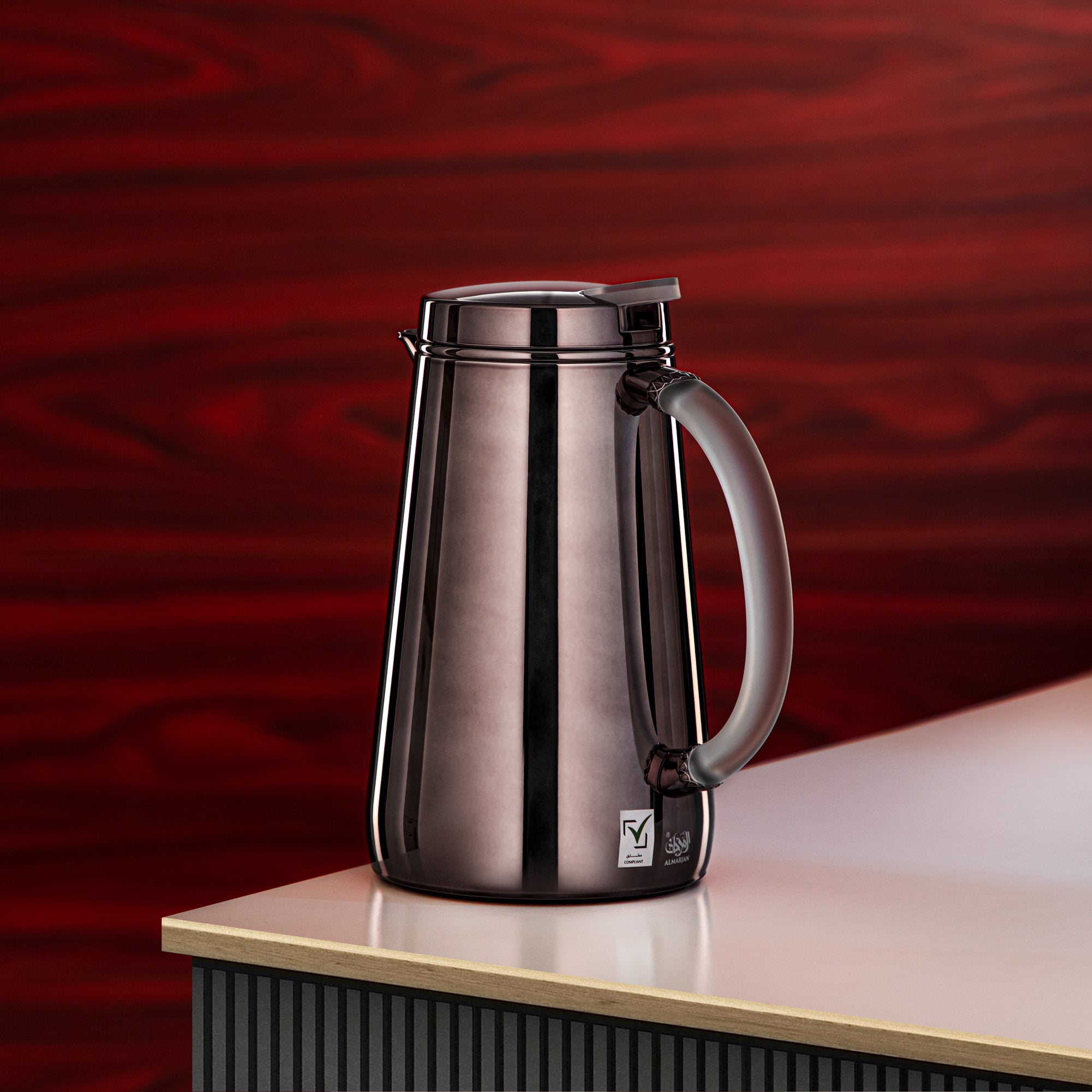 Almarjan Vacuum Flask Metal 0.5 Liter Gun Black with Frost Handle (VOP-500 E10Y15) – Elegant Serving | Ramadan & Gatherings