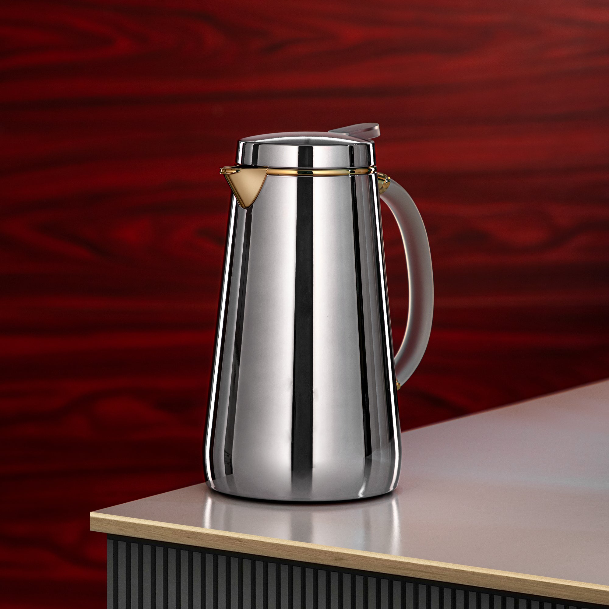 Almarjan Vacuum Flask Metal 0.7 Liter Silver with Golden Spout & Frost Handle (VOP-700 CC95Y15) – Elegant Serving | Ramadan & Gatherings