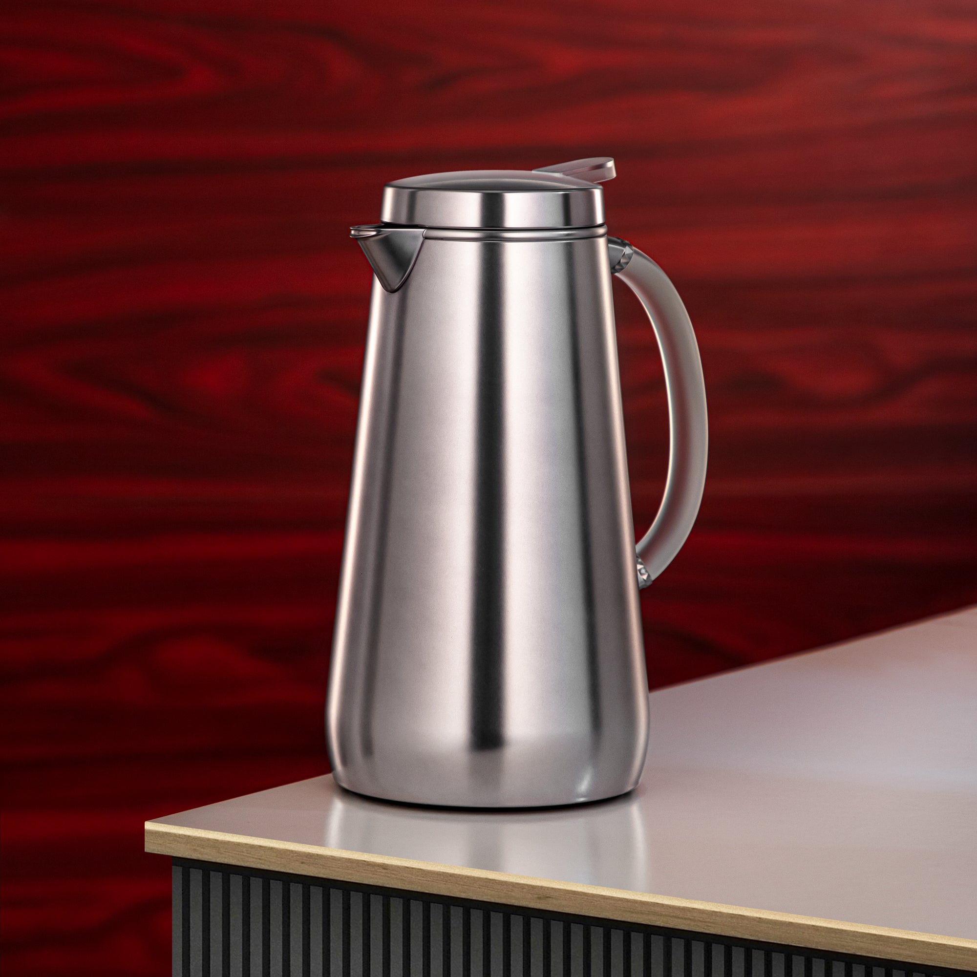 Almarjan Vacuum Flask Metal 1 Liter Matt Silver with Frost Handle (VOP-1000 E23Y15) – Elegant Serving | Ramadan & Gatherings
