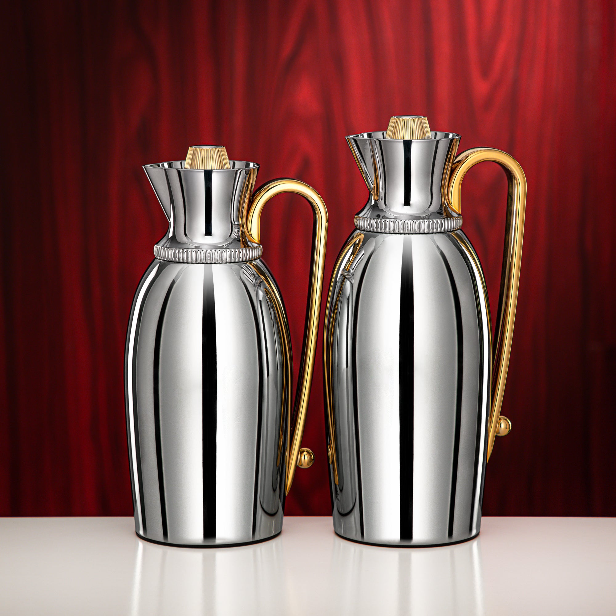 Almarjan Vacuum Flask Set 0.75L & 1L Silver & Gold