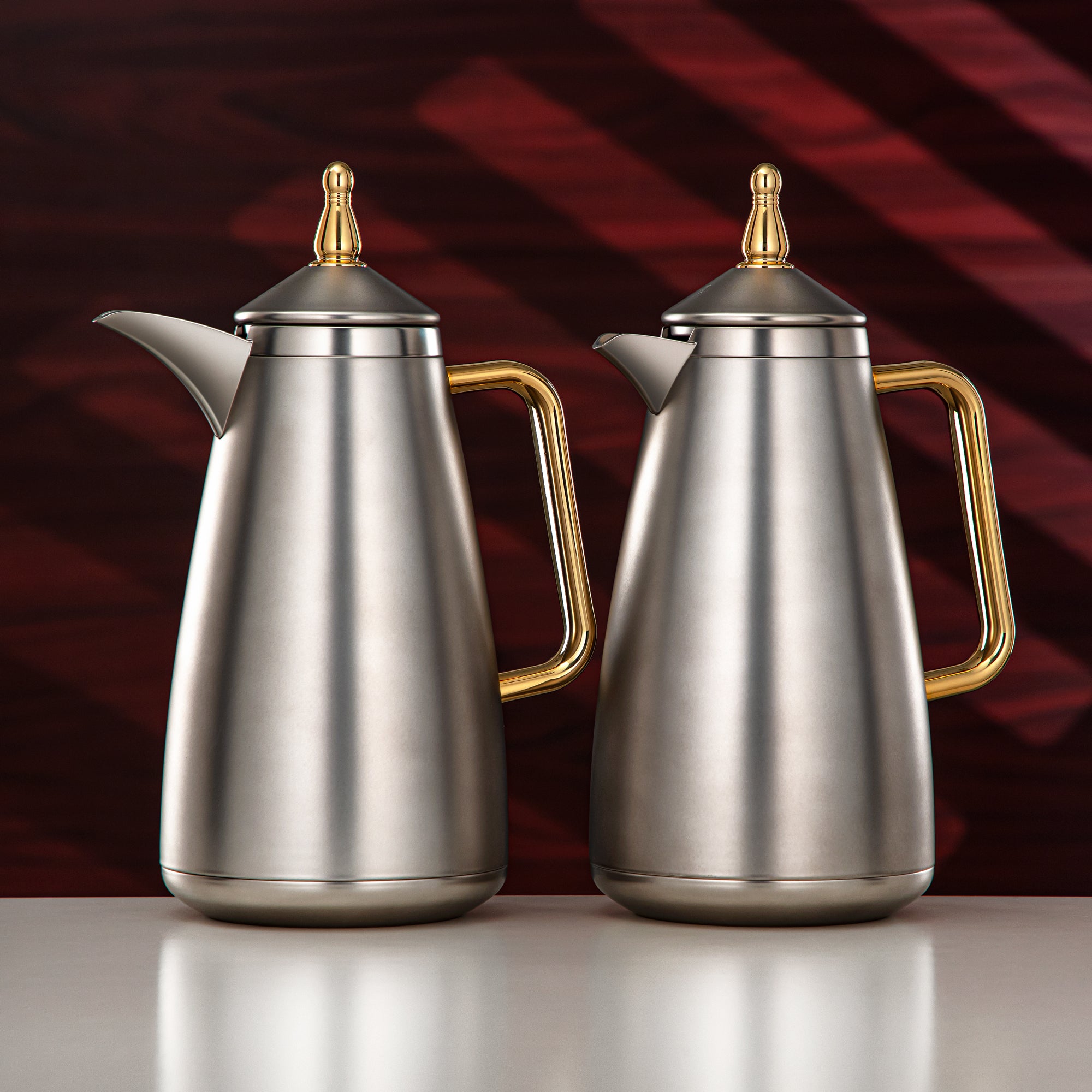 Almarjan Vacuum Flask Set 1L + 1L Matte Silver & Gold