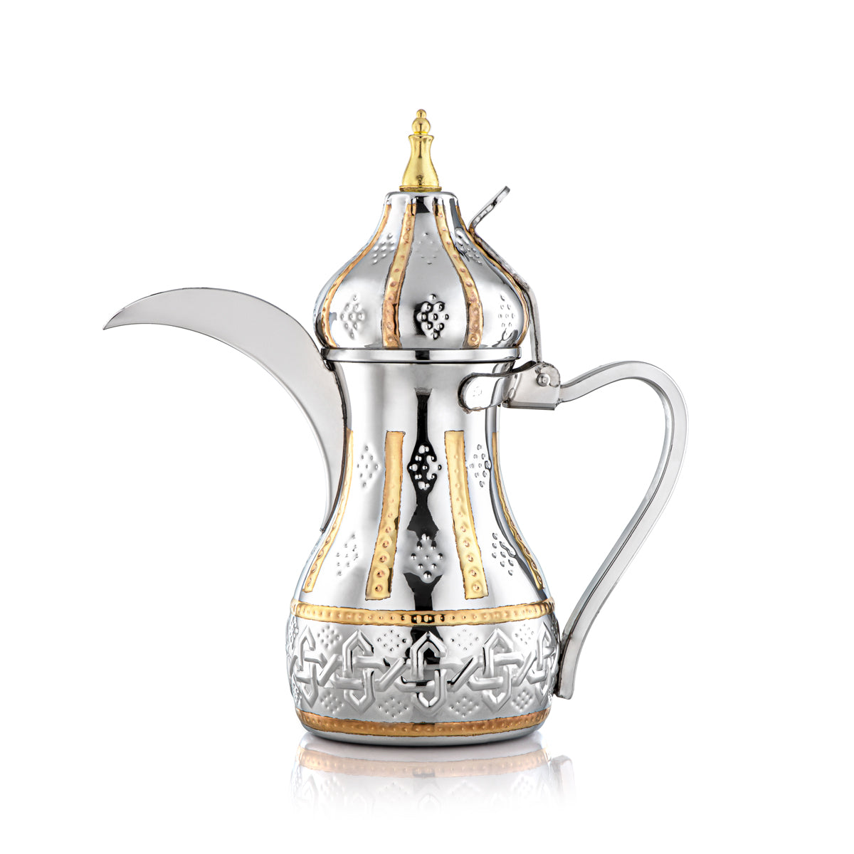 Almarjan 1 Litre Sahara Collection Acier Inoxydable Dallah Argent &amp; Or - STS0010980