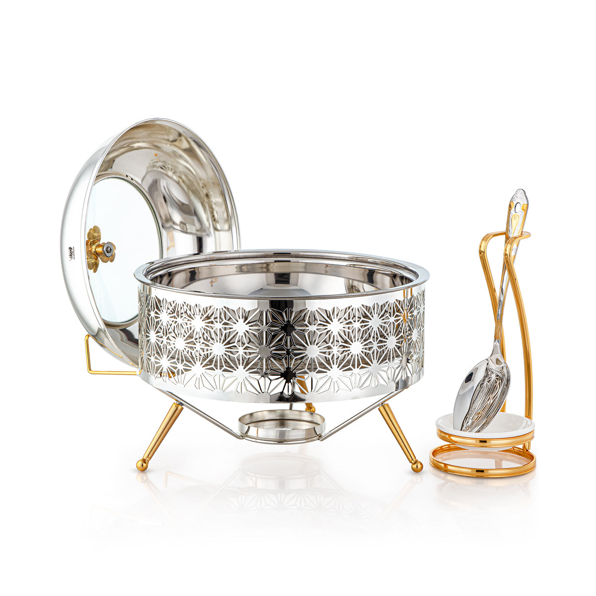 Almarjan 3000 ML Chafing Dish Avec Cuillère Argent &amp; Or - STS0012909