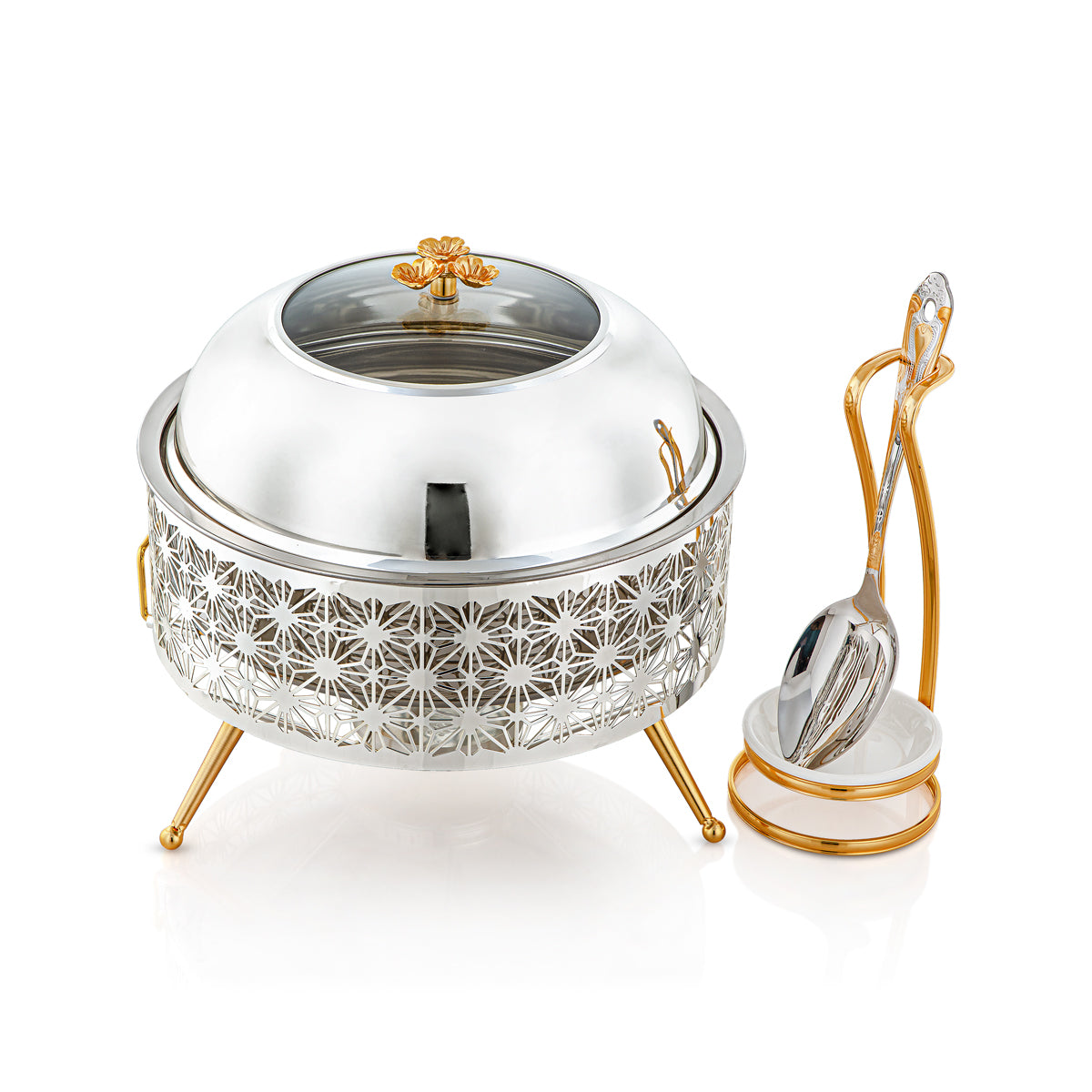 Almarjan 3000 ML Chafing Dish Avec Cuillère Argent &amp; Or - STS0012909