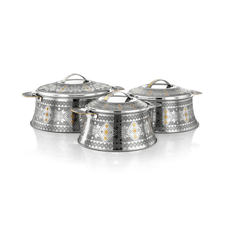 Almarjan Collection Ahram 3 pièces Hot Pot en acier inoxydable argent et or - H23EPG8HG
