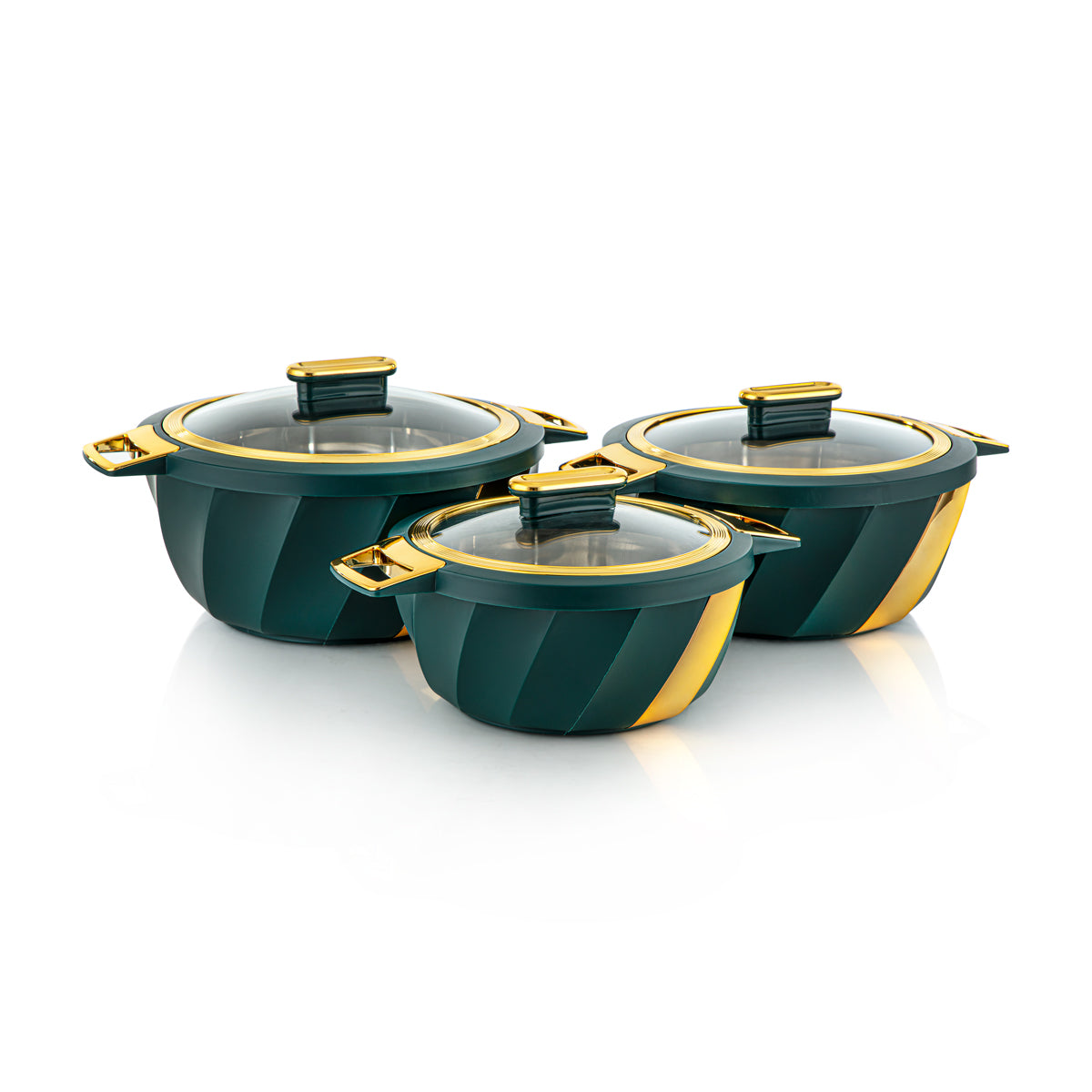 Almarjan 3 Piece Salwa Collection Plastic Hot Pot Green & Gold - SW001G GR/G