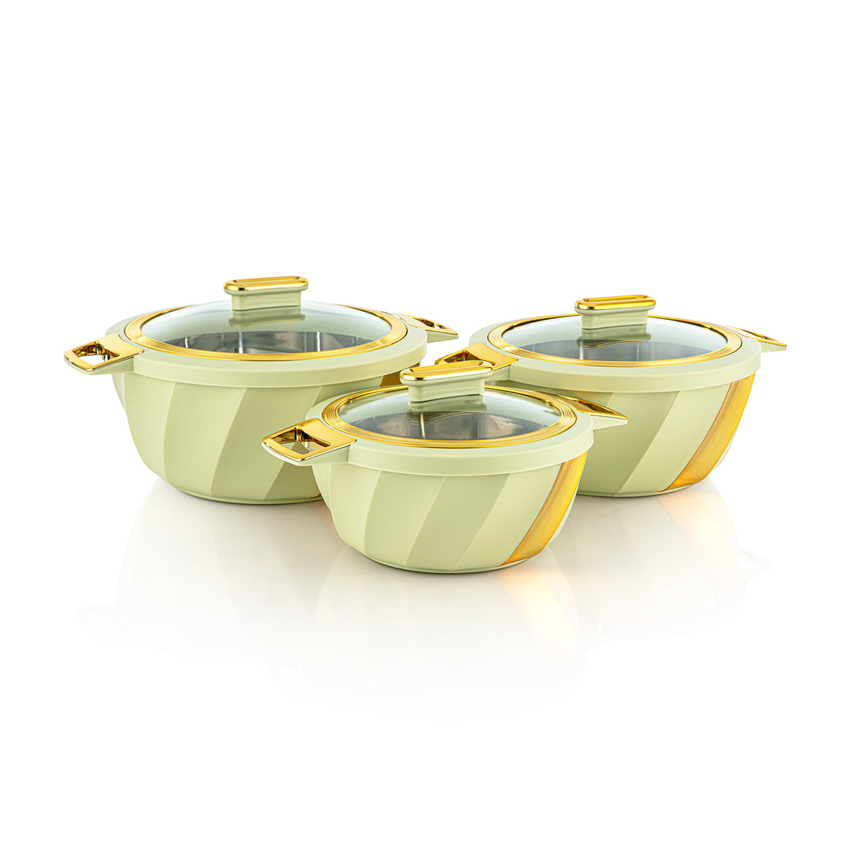 Almarjan 3 Piece Salwa Collection Plastic Hot Pot Light Green & Gold - SW001G LG/G