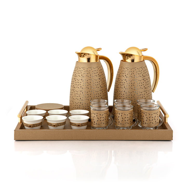 Almarjan 21 Pieces Leather Collection Tea Set Gold - TRHL-17