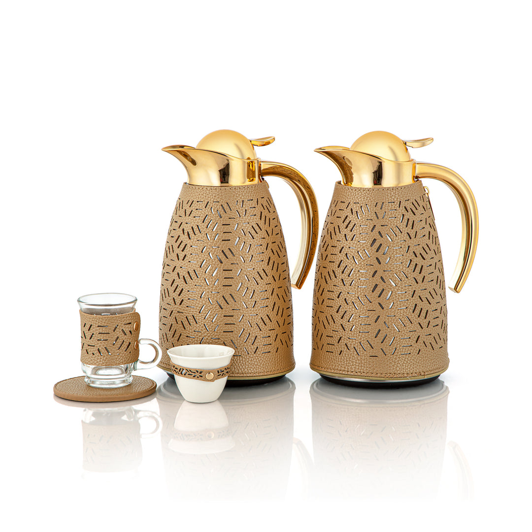 Almarjan 21 Pieces Leather Collection Tea Set Gold - TRHL-20