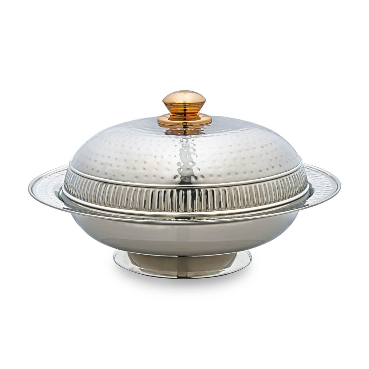 Almarjan 30 CM Hammered Collection Stainless Steel Serving Dish with Cover Silver - STS0200644